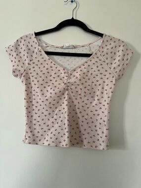 Coquette Pink Floral Baby Tee Womens Medium Balletcore Soft Girl Y2K Feminine